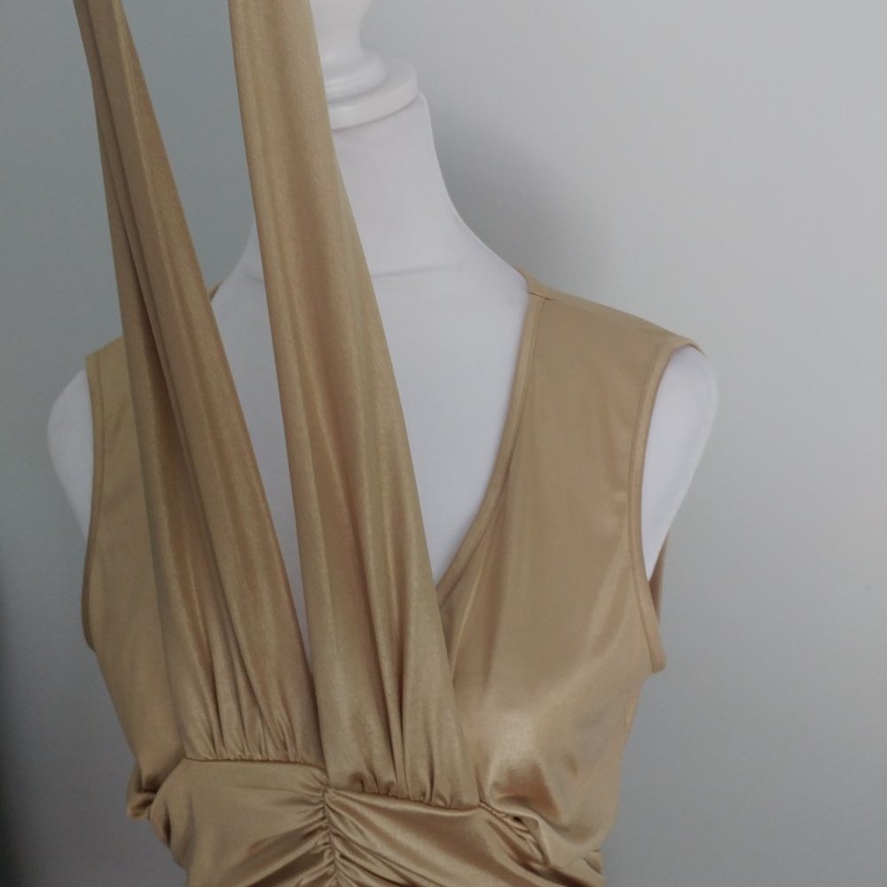 Gold Ruched Sleeveless Top Marilyn Monroe Halter Style Bodycon Holiday Partywear - Picture 9 of 12